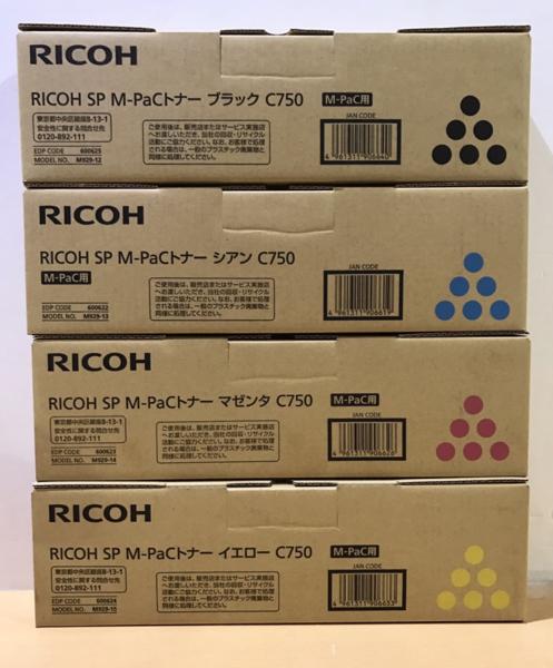 事務機器買取価格情報 東大阪市 店頭でのお買取 在庫処分品 新品 RICOH 【純正】 SP M-Pacトナー C750 4色4本セット